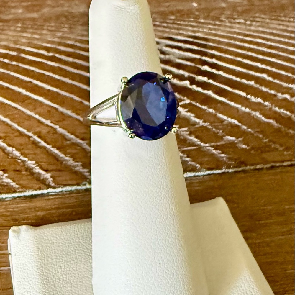 Sterling Silver Lab Grown Sapphire Gemstone Ring - Size 5